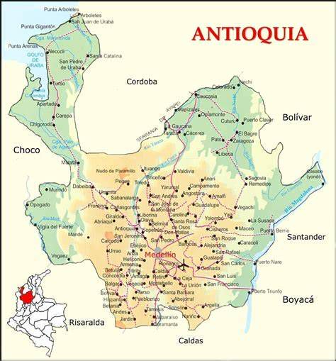 Mapa: migración francesa a Colombia (Antioquia) en el siglo XVIII