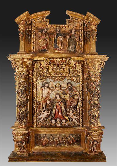 retablo barroco de madera con predella y tetramorfos