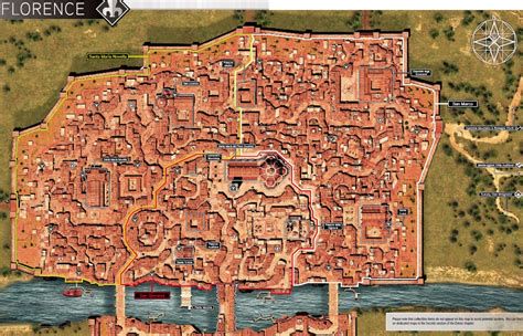 Mapa de Florencia en Assassin's Creed: La Hermandad mostrando puntos de memoria