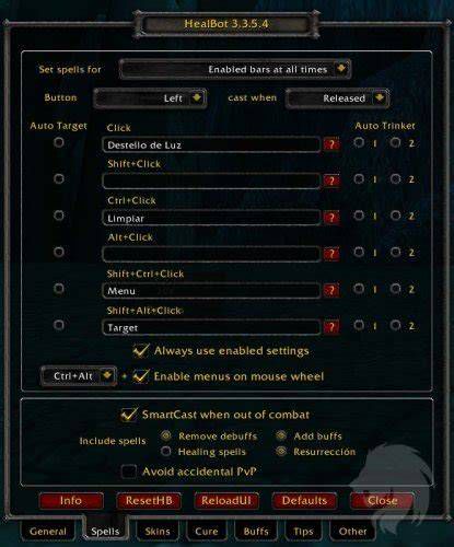 Interfaz de Healbot y Grid para sanadores