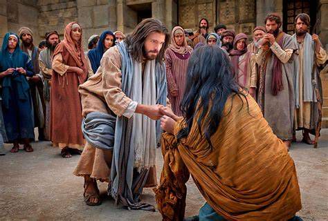 Jesús perdonando a la mujer sorprendida en adulterio, ilustración de misericordia divina