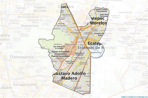 Mapa de colonias y códigos postales en Ecatepec cercano a Sierra de Guadalupe