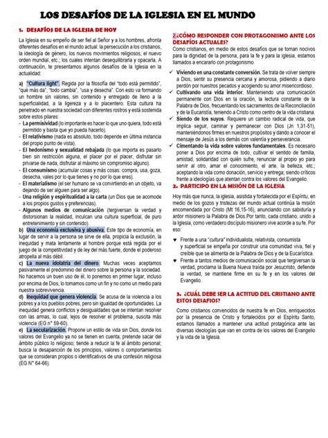 Gráfico de los principales desafíos de la iglesia en la sociedad contemporánea