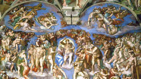 fresco gótico del Juicio Final pintado como tapiz