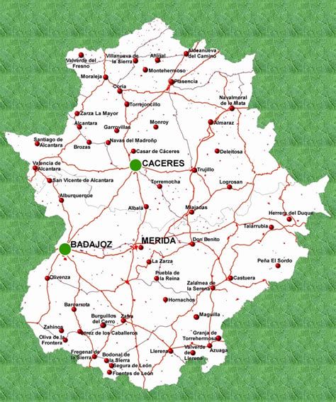 Mapa de la ruta desde Cáceres a Guadalupe y Trujillo