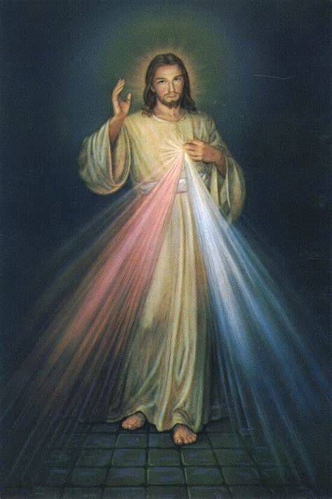 imagen de Jesús Misericordioso con rayos rojos y blancos