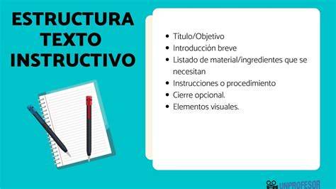 esquema estructura de un texto instructivo (título, materiales, pasos, advertencias)