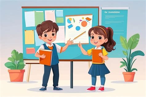 niños presentando una receta en clase con ilustraciones