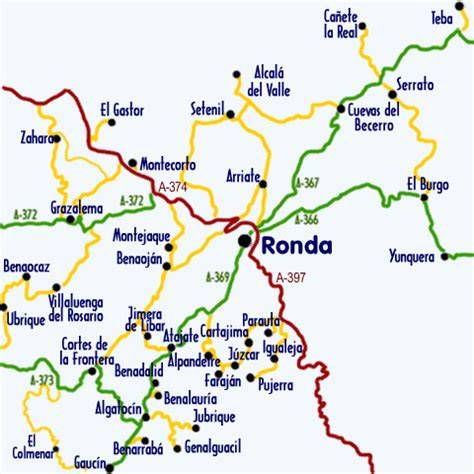 Mapa de la Serranía de Ronda y ubicación de Cartajima