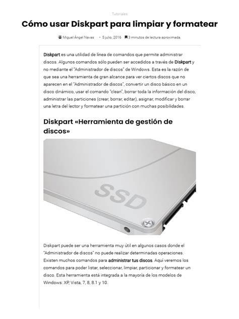 Flujo de uso de Diskpart para limpiar y formatear USB