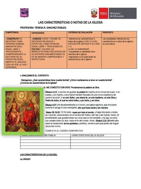 Diagrama de las cuatro notas de la Iglesia Católica: Una, Santa, Católica, Apostólica