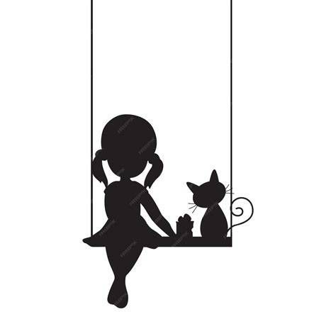 Retrato de una estampa Gorjuss en columpio con gato