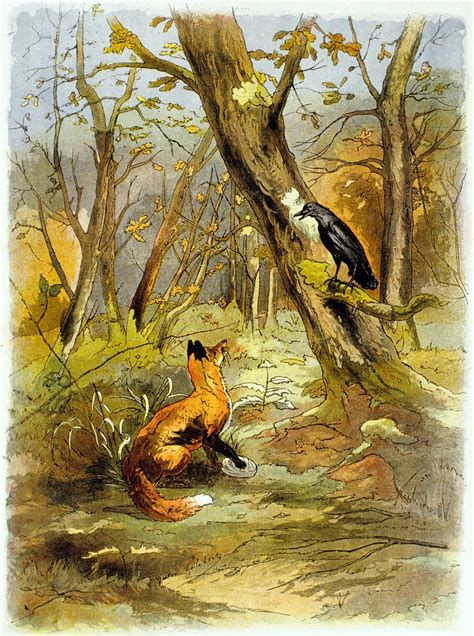 ilustración del cuervo y el árbol en escena dramática