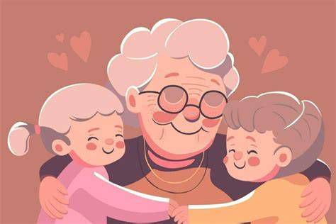 Abuela abrazando a sus nietos, simbolizando amor y protección