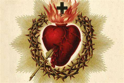 Representación artística del Corazón abierto de Jesús y la Cruz
