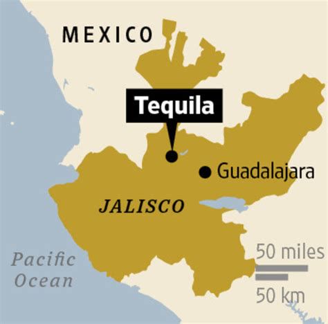 map of Tequila region in Jalisco, Mexico