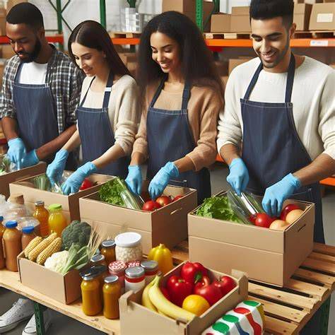 Voluntarios y distribución de alimentos en parroquia