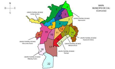 Mapa esquemático de Cali destacando Villas de Guadalupe y comunas cercanas