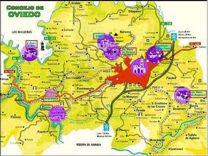 Mapa histórico del concejo de Oviedo con localización de parroquias antiguas y renovadas