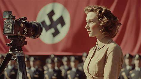 Cartel de propaganda nazi y herramientas mediáticas (radio, cine, prensa)