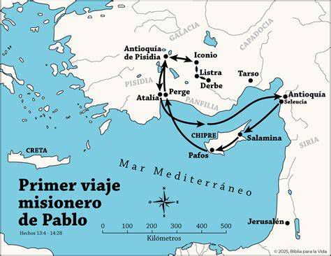 Mapa del recorrido misionero del apóstol Pablo en Asia Menor y regiones adyacentes