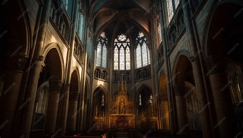 interior iluminado por vitrales y altar mayor de la basílica