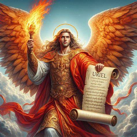 Ilustración con arcángel Uriel iluminando un camino